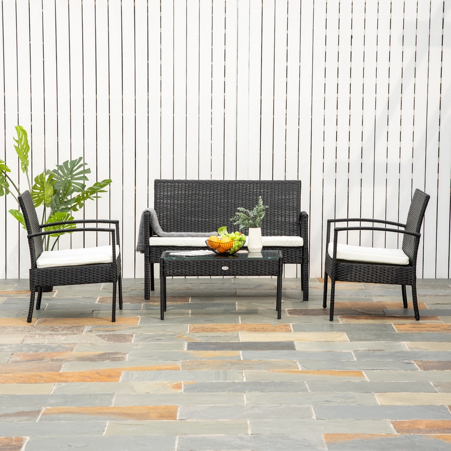Outsunny Polyrattan Sitzgruppe als 7-teiliges Set schwarz, cremeweiß