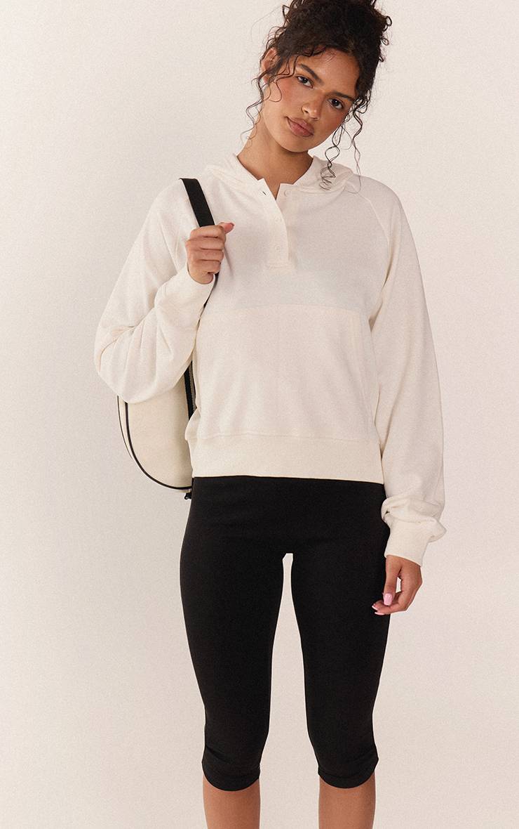 Crème Sweat À Casynthétiqueche Léger Col Henley En Molleton Bouclette
