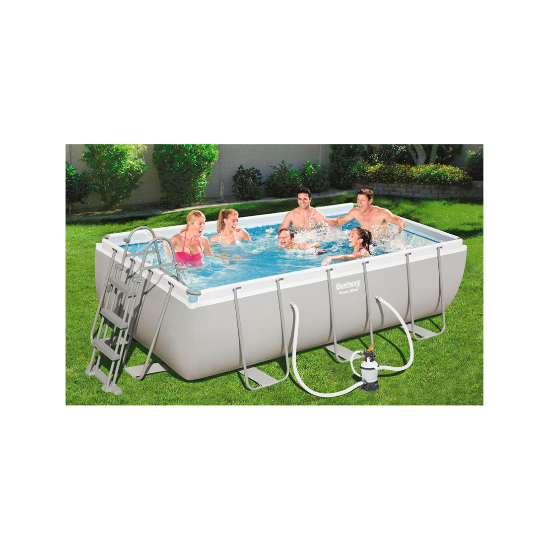Bestway Pool Power Steel-Set inkl. Filterpumpe & Leiter Ø 404 x 201 x 100 cm