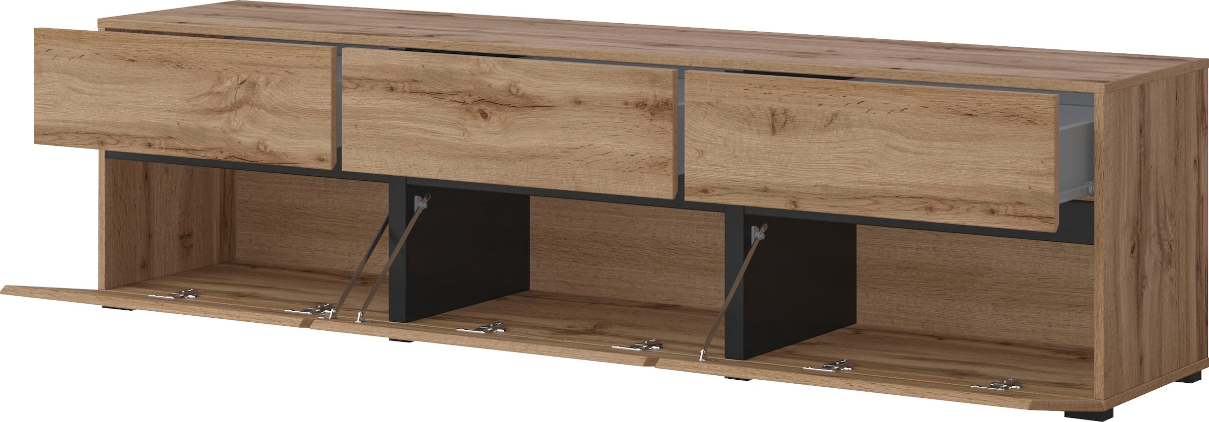 INOSIGN Lowboard »Cross, moderne grifflose TV-Kommode,3 Klappen/3 Schubkästen« Breite 180 cm, TV-Schrank mit viel Stauraum, TV-Board