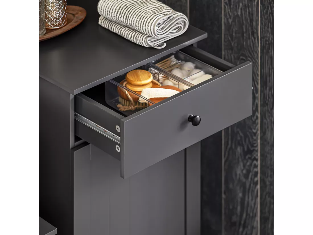 Meuble Bas De Salle De Bain Armoire Toilette Avec 1 Tiroir 1 Panier À Linge Gris Foncé, BZr21-dg