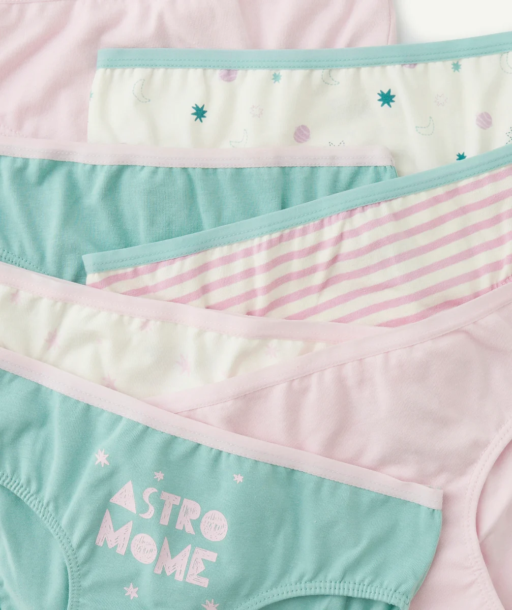 LOT DE 7 CULOTTES FILLE EN COTON BIO VIOLETTES ET VERT MENTHE