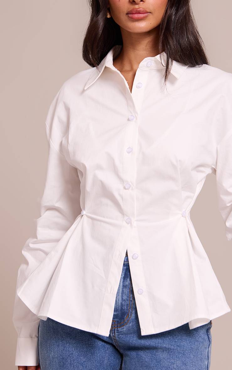 Blanc Chemise Petite À Détail Froncé Sur Le Devant