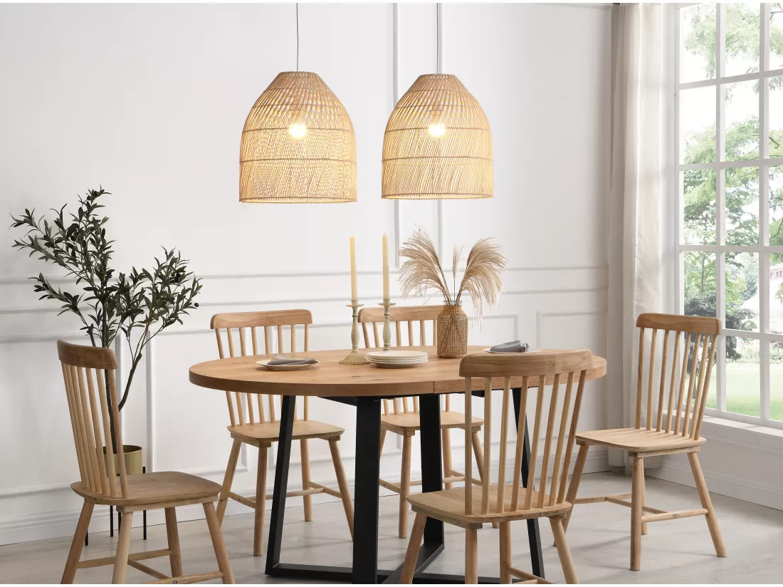 Suspension en métal et rotin style ethnique - D. 40 x H. 120 cm - Naturel - PARNAIBA