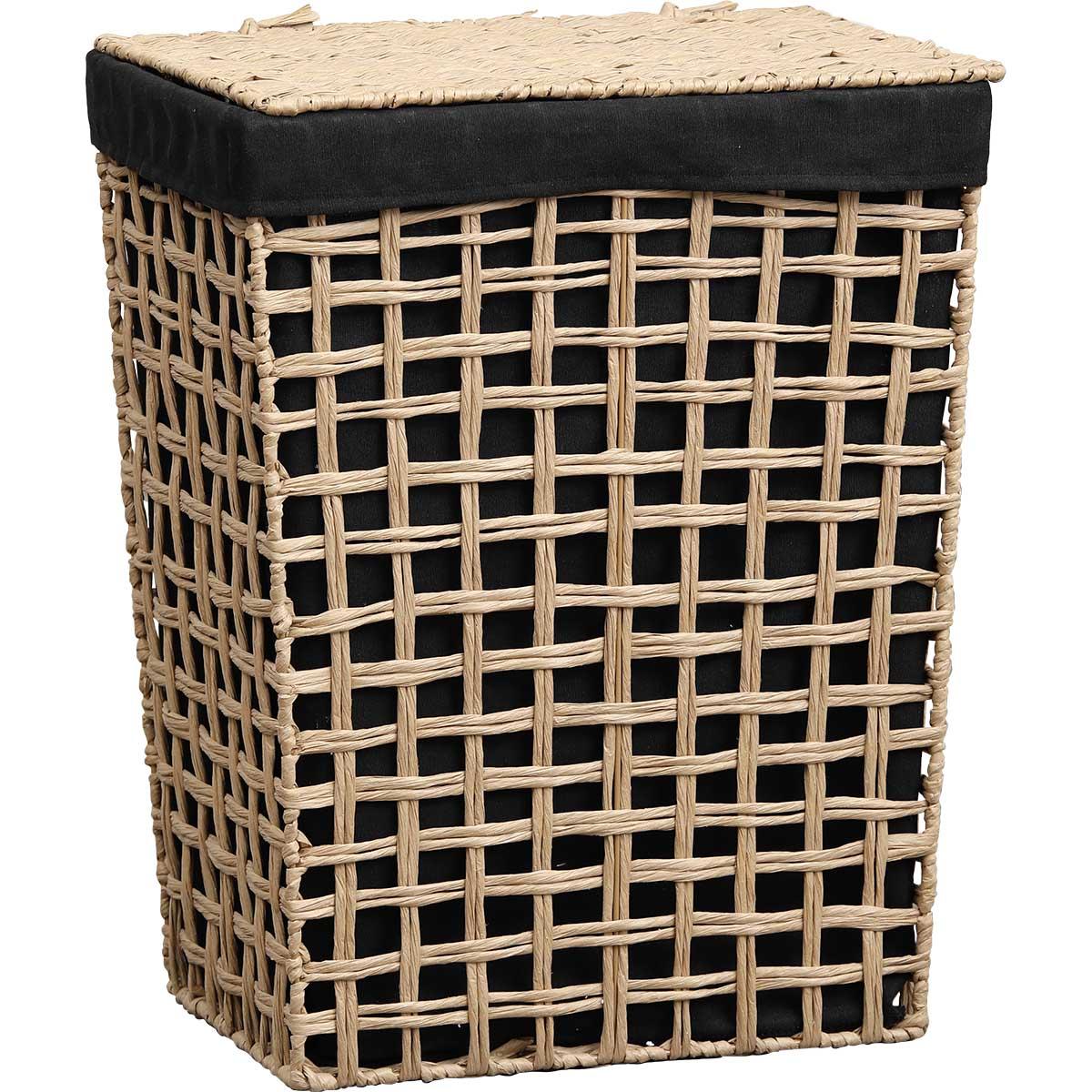 PANIERE PAPIER AJOURE 44X30.5X56CM NAT TISSU NOIR