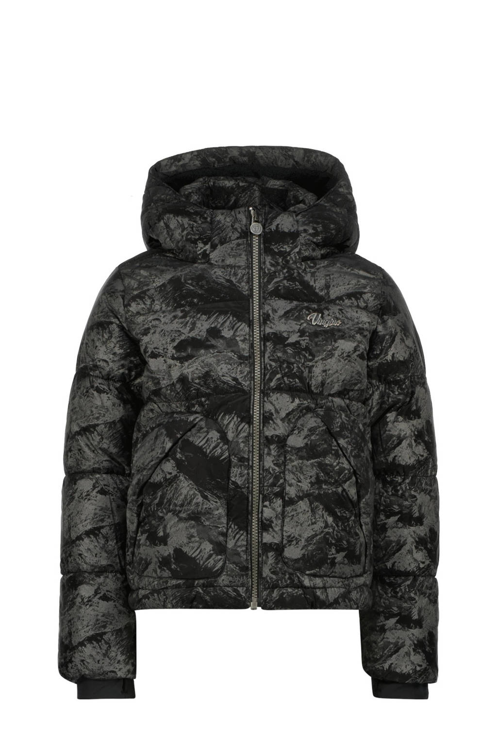 Vingino gewatteerde winterjas Tarinke met all over print zwart