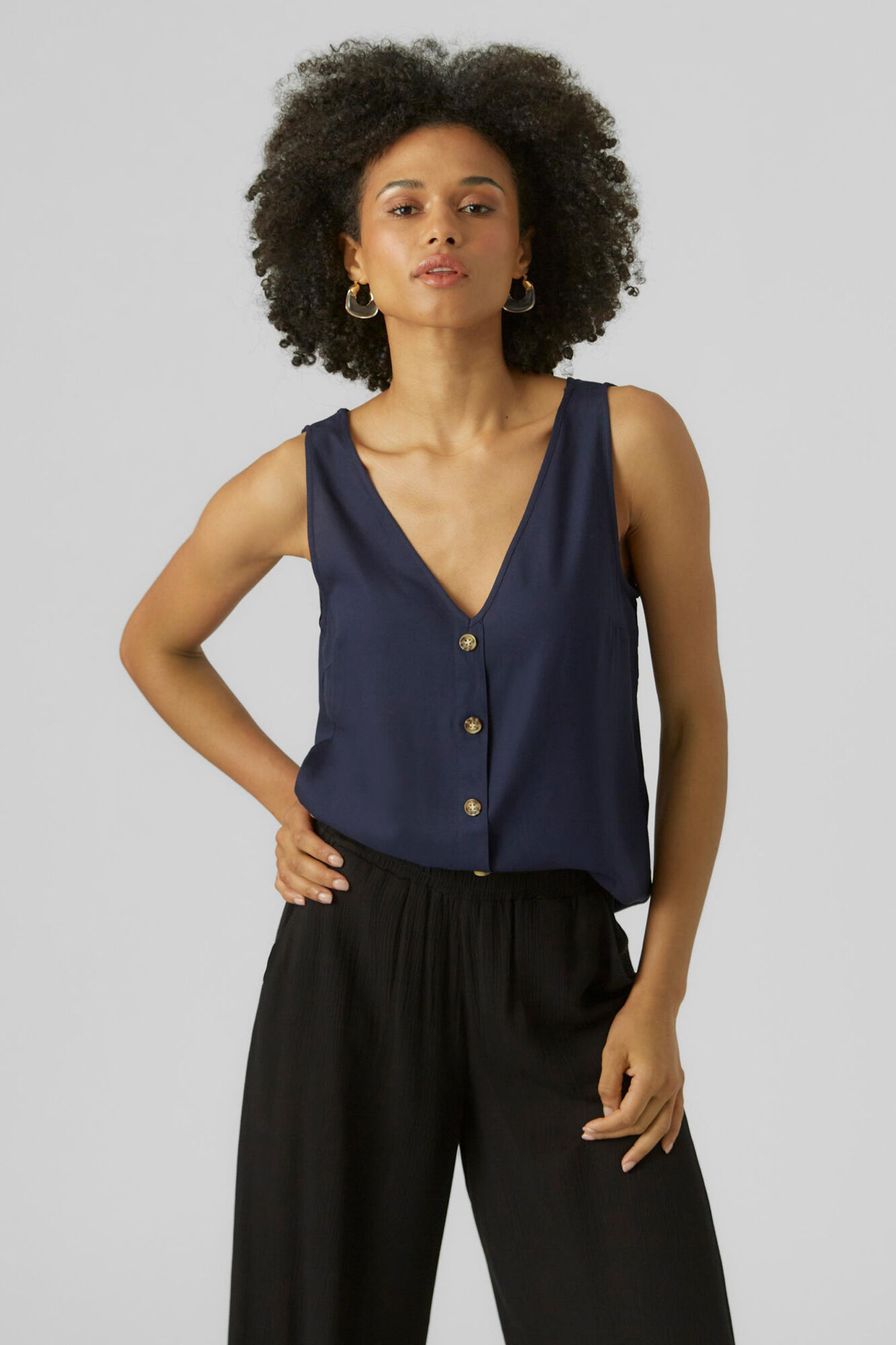 Top feminino sem alças com detalhe de botões - Azul marinho