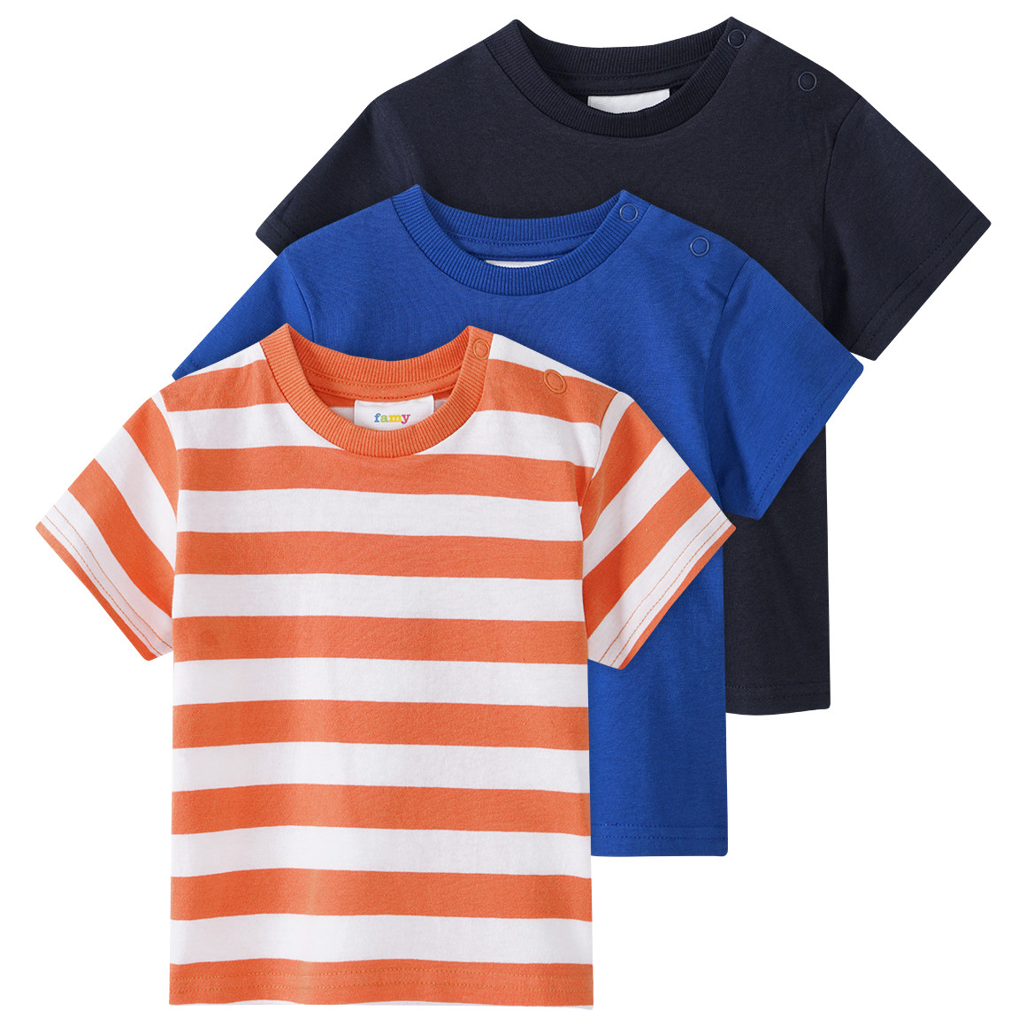 Famy 3 Baby T-Shirts in verschiedenen Dessins orange / dunkelblau / königsblau