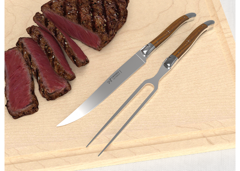 Service à viande Laguiole avec un manche en bois de gaïac et mitres en acier inoxydable