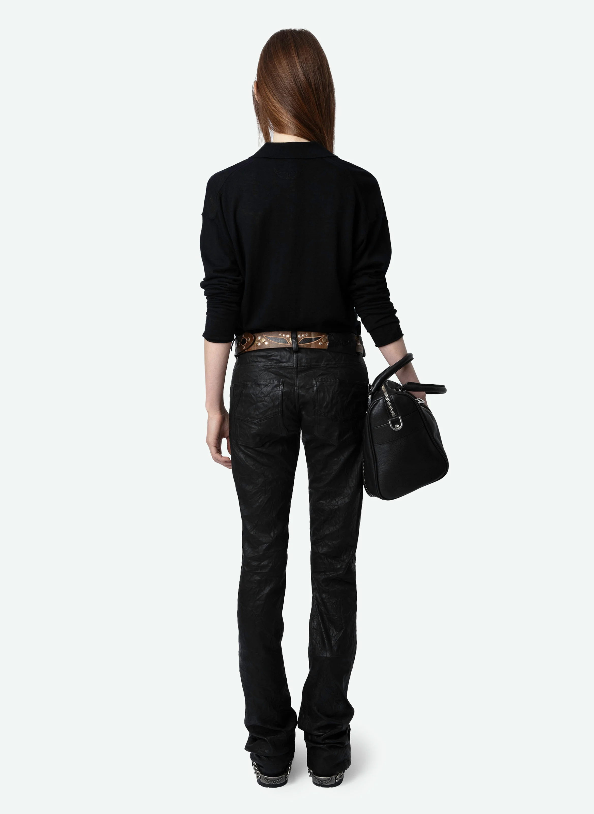 MARLY - Pull droit col polo en cachemire | Noir