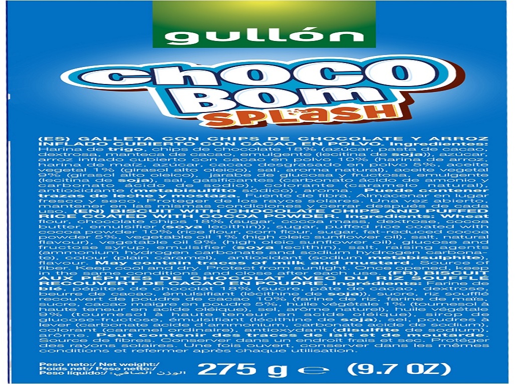 BOLACHA GULLON CHOCO BOM SPLASH 275G