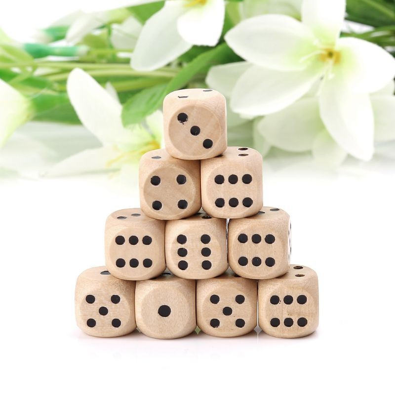 (10er Set) 16mm Holz Würfel Spiel Zubehör Party Cube Würfelspiel - Braun