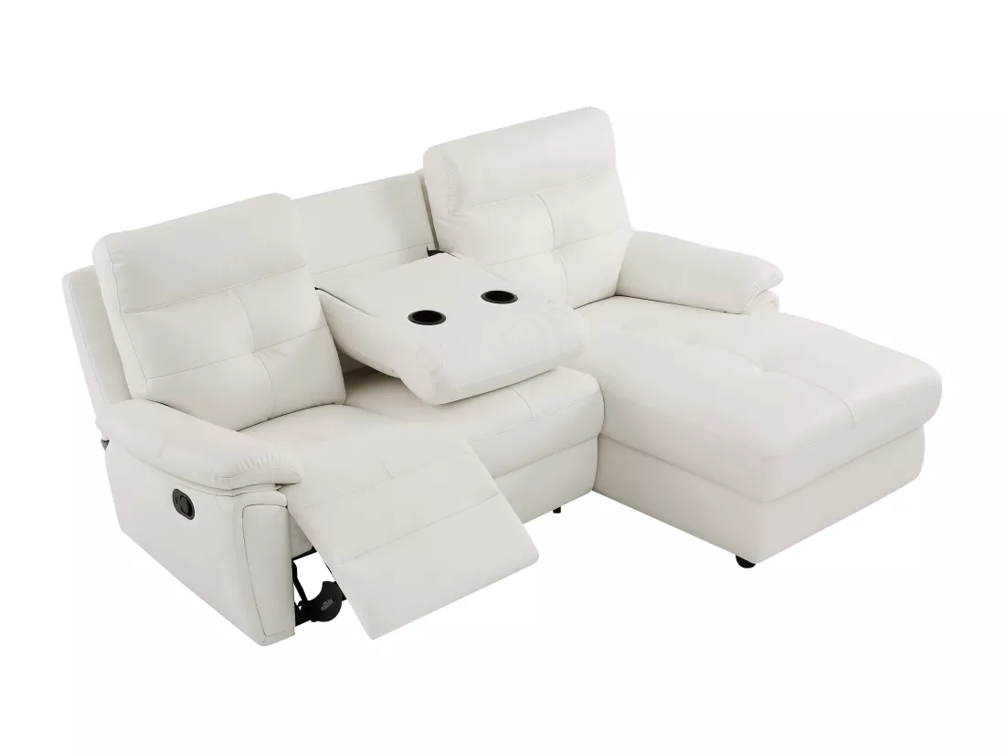 Canapé d'angle droit relax en cuir blanc VINETA