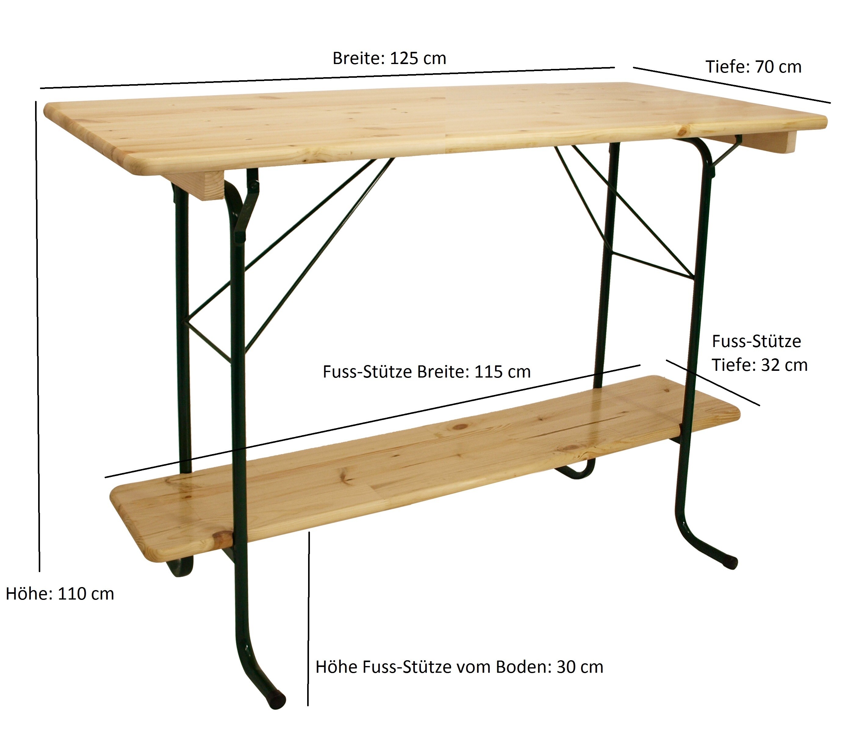 DEGAMO Stehtisch BAMBERG 113cm klappbar, Metall + Holz lackiert, mit Fuss-Stütze