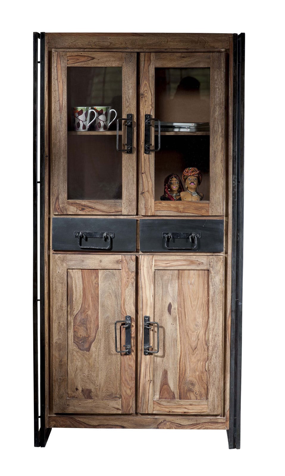 Vitrine 90 x 180 cm Natur-Akazienholz/ schwarz