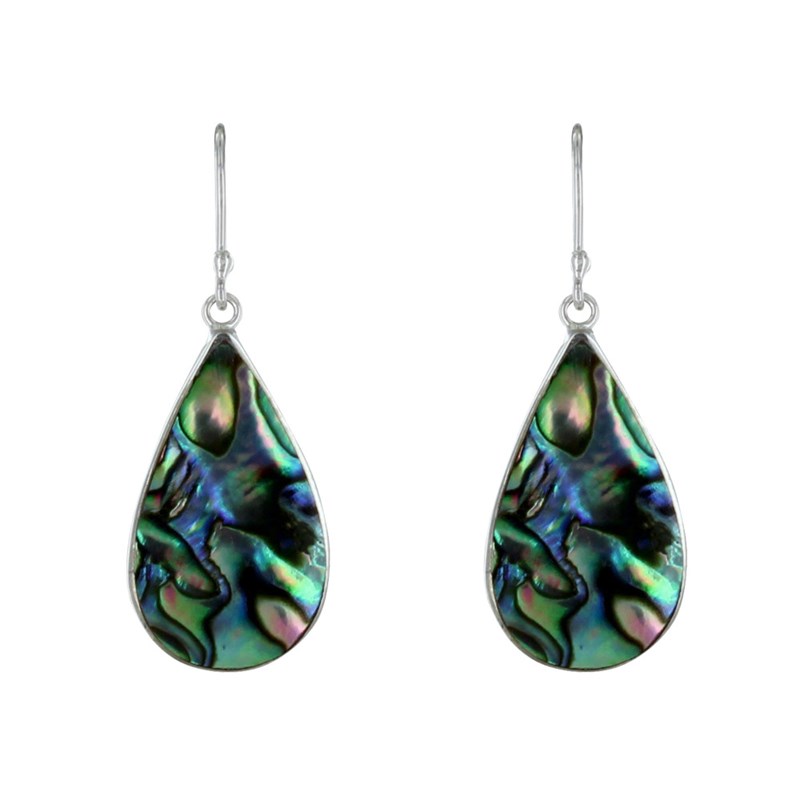 Boucles d'Oreilles Argent Réversible Goutte Nacre Ivoire et Abalone