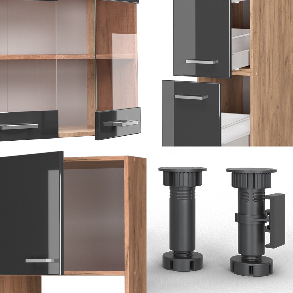 Vicco Küchenzeile Küchenblock Einbauküche R-Line 350 cm Eiche Anthrazit Hochglanz Küche