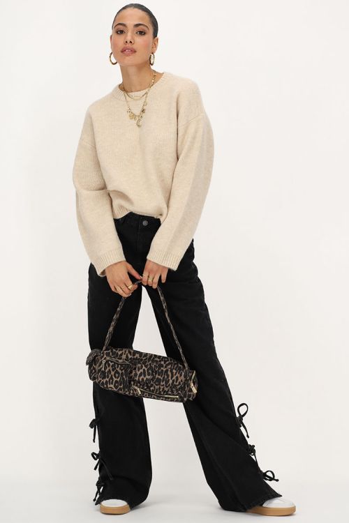 Zwarte wide leg jeans met strikjes