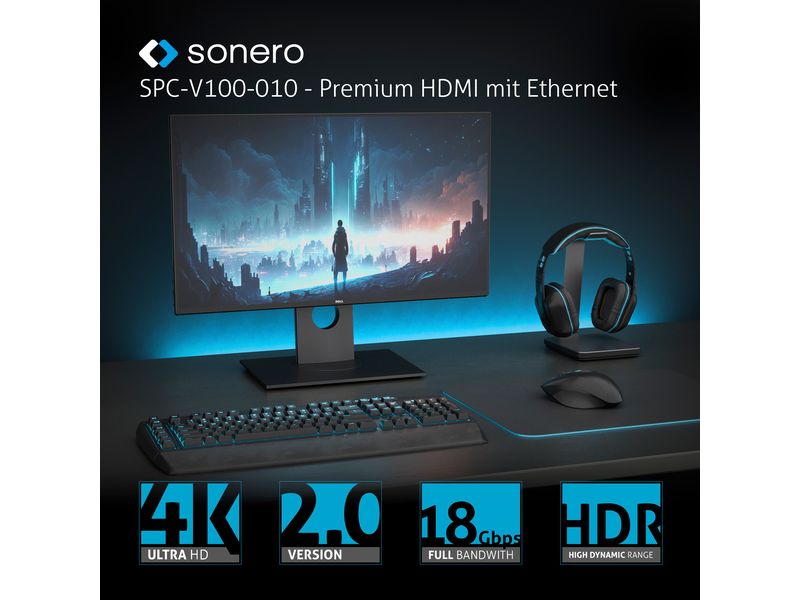 sonero Kabel USB Type-C - HDMI, 2 m USB-C auf HDMI Kabel - 4K60, 18 GBps – grau/schwarz - 1.00m