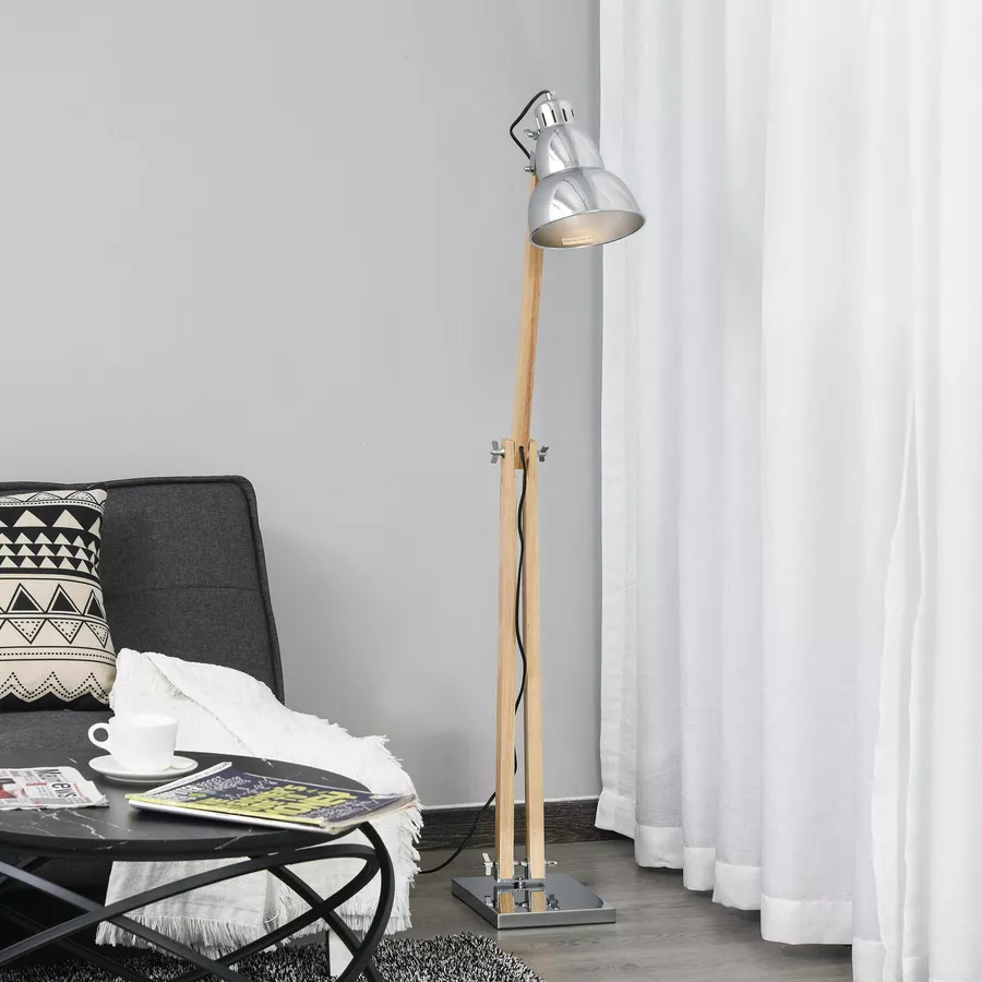 HOMCOM Stehlampe mit verstellbarem Schirm natur, silber