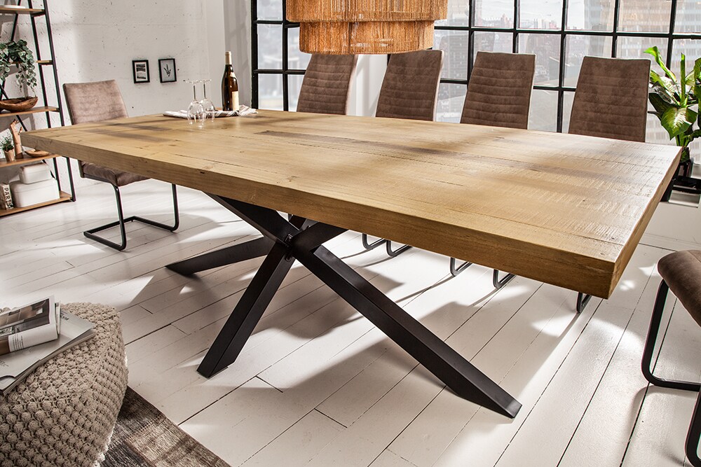 riess-ambiente Esstisch GALAXIE - 240cm massiv vintage braun recyceltes Pinienholz schwarzes Stahlgestell