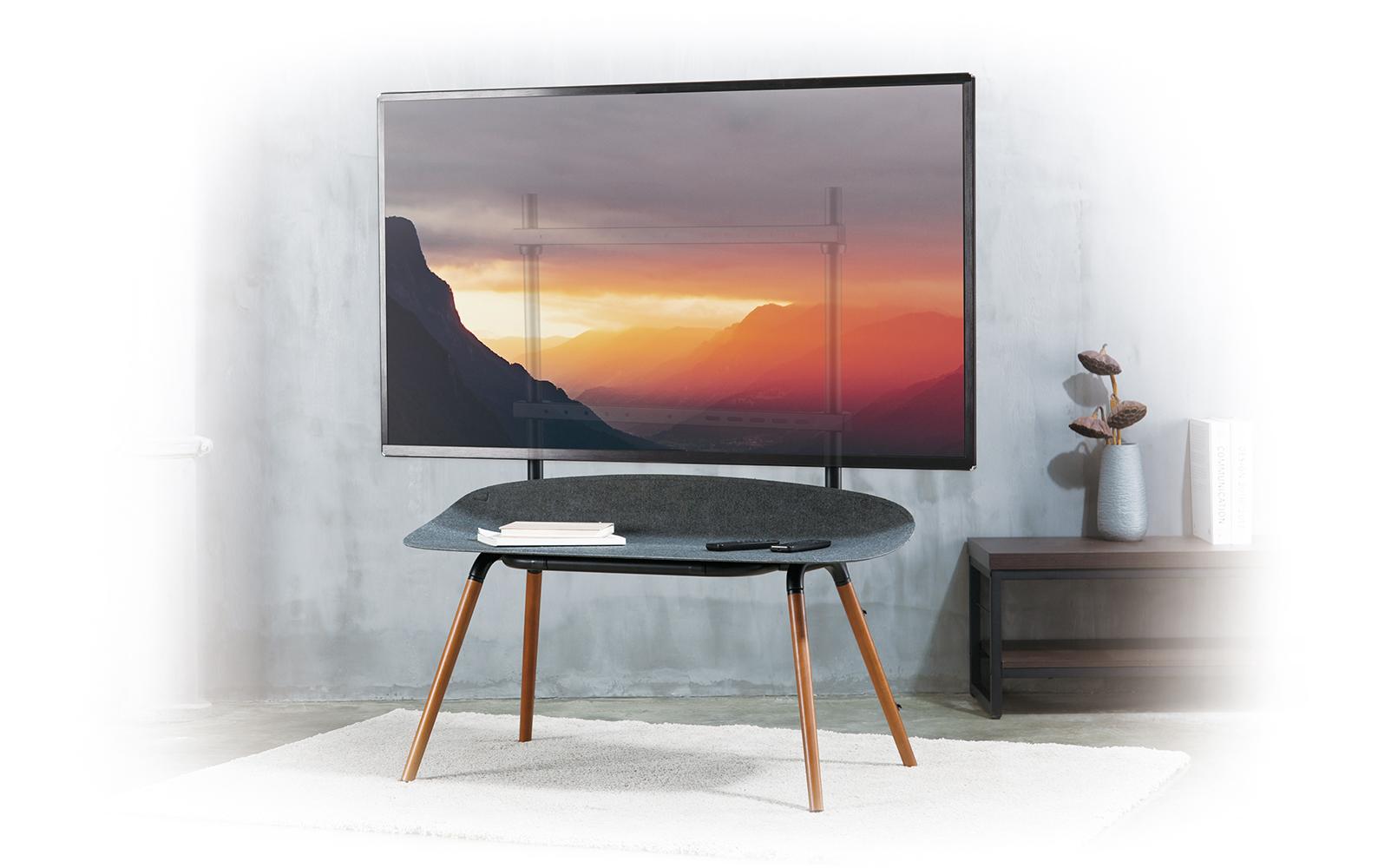 Staffelei My Wall HT25 Braun/Grau/Schwarz<br>Staffelei-Studio-TV Ständer mit Ablage, für 55“ - 70“ (140 - 178 cm), bis 40 kg