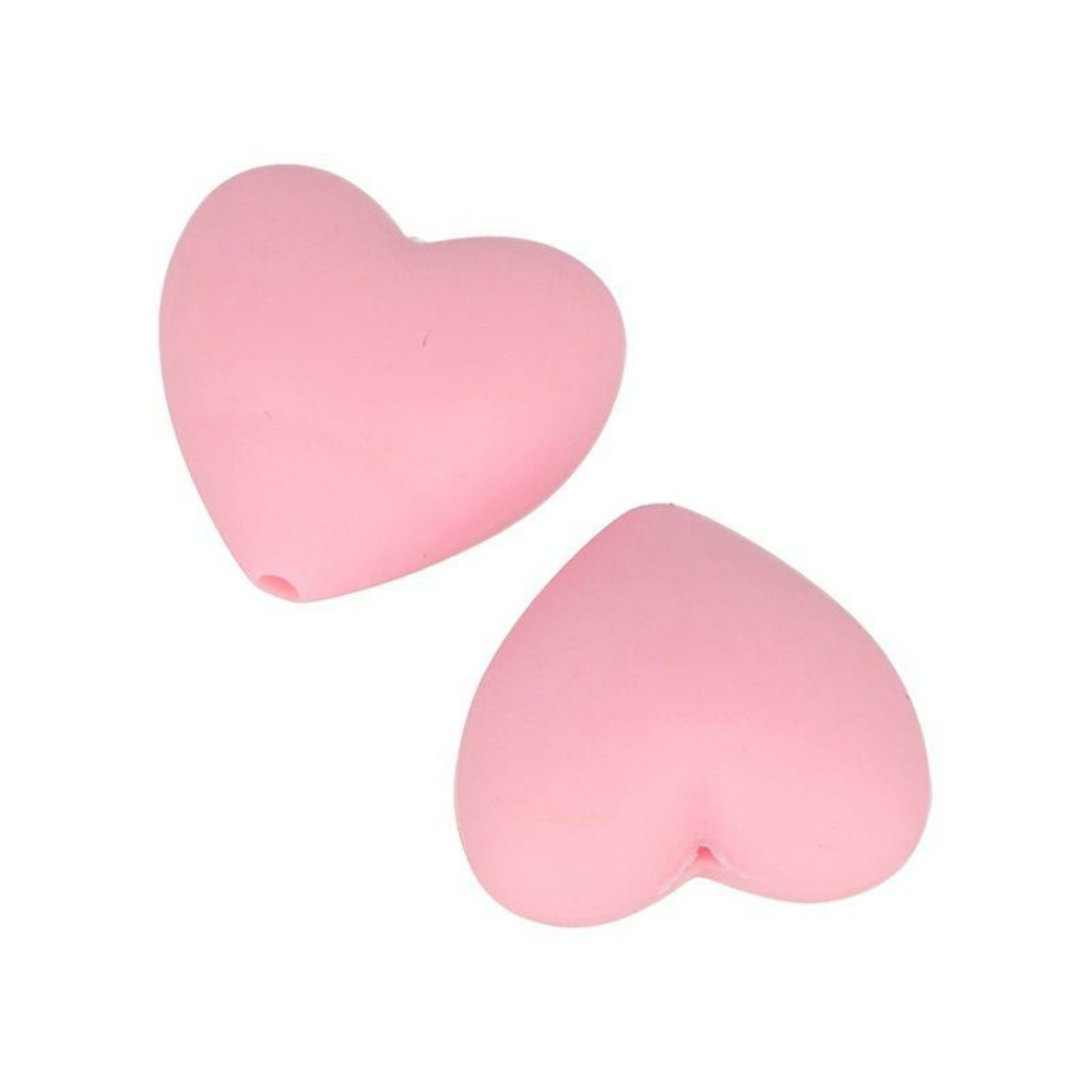 2 perles silicone coeur - 29 x 19 x 12 mm - rose