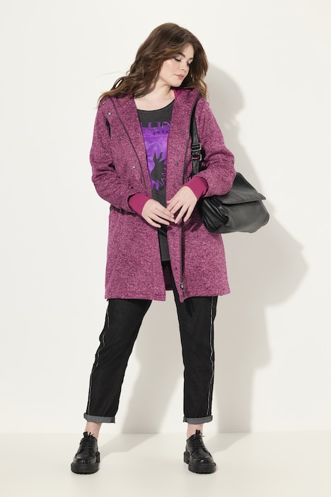 Strickfleece-Jacke, Kapuze, 2-Wege-Zipper, Zipptaschen