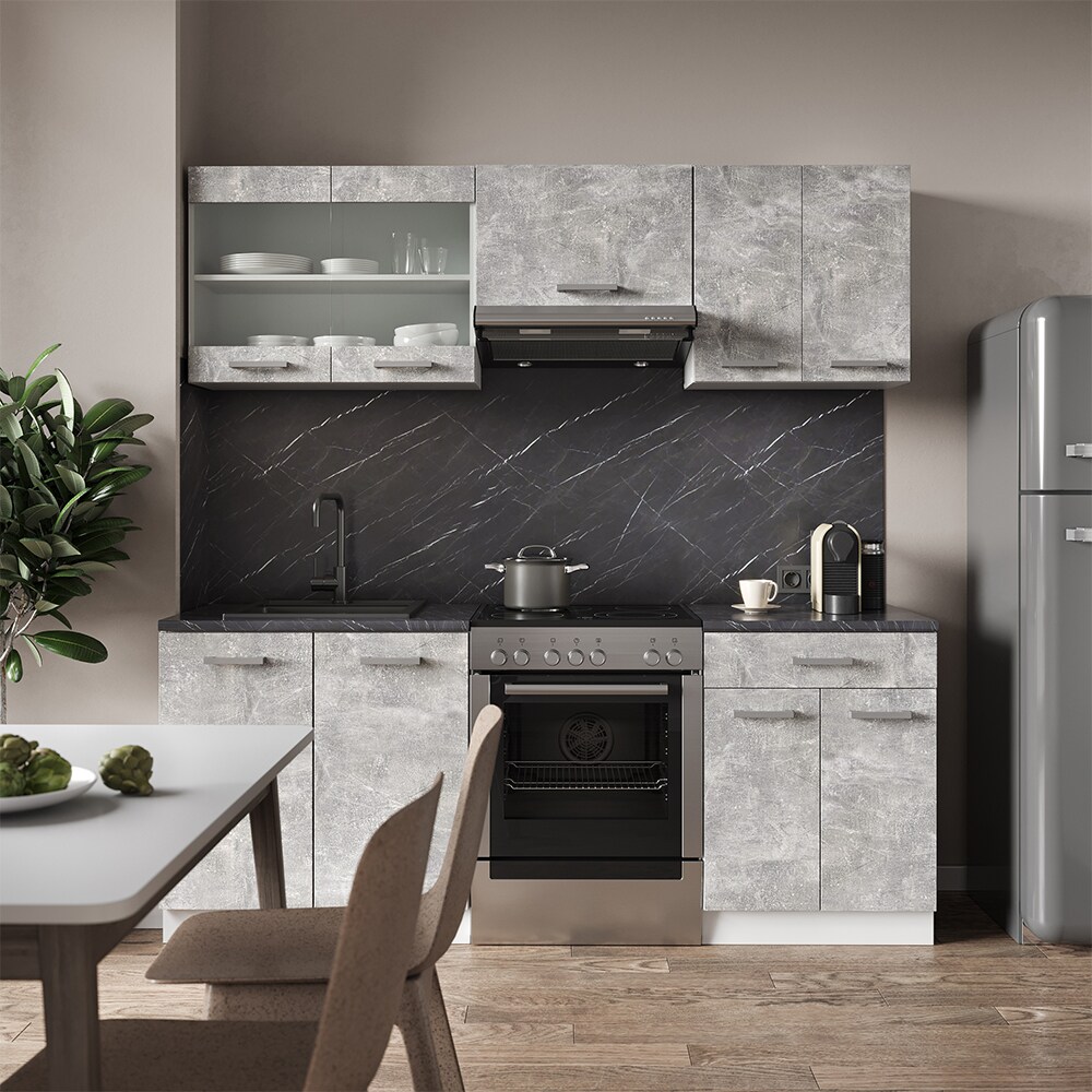 Vicco KÜCHE R-LINE 200CM KÜCHENZEILE KÜCHENBLOCK EINBAU Beton