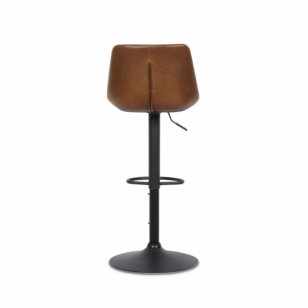 Lot de 2 tabourets de bar réglables - noah - simili cuir marron - hauteur réglable 60.5/81.5cm. Repose-pieds