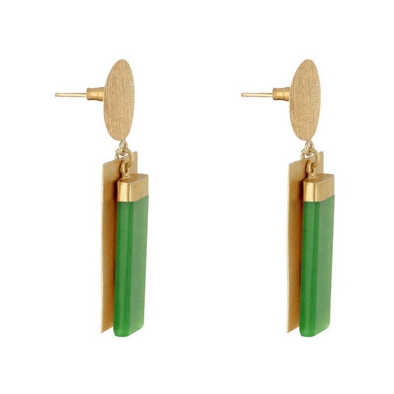 Boucles d'Oreilles Laiton Doré Disque et Rectangle Coloré