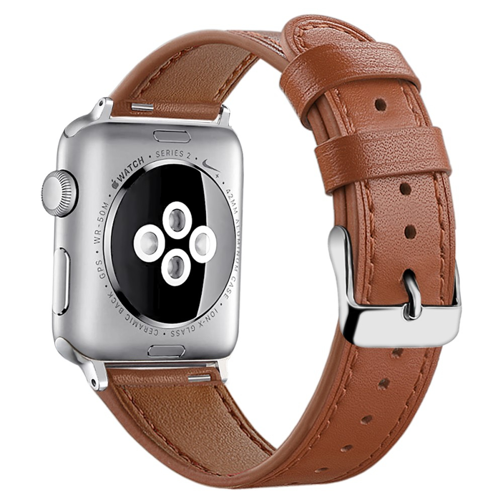 Apple Watch (49/46/45/44 mm) Ersatz Echtleder Armband (Gelenkumfang: 175-220mm) - Braun