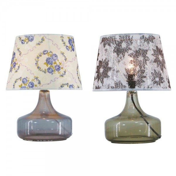 Lampe de bureau verre polyester fleurs (28 x 28 x 38 cm) (2 pcs)