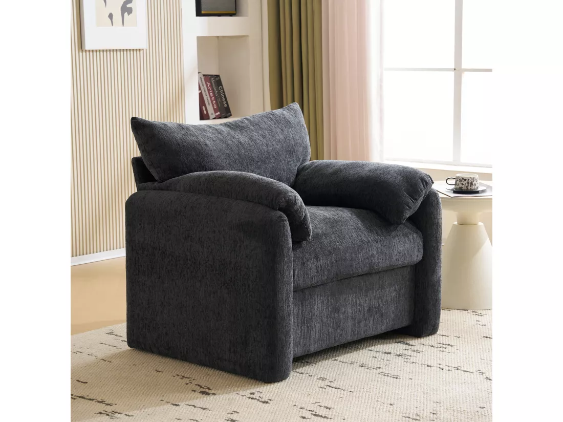 Fauteuil Moderne en Chenille, Canapé Décoratif de Grande Taille, Chaise de Salon et Chambre, Fauteuil Individuel, avec Coussins et Structure en Bois