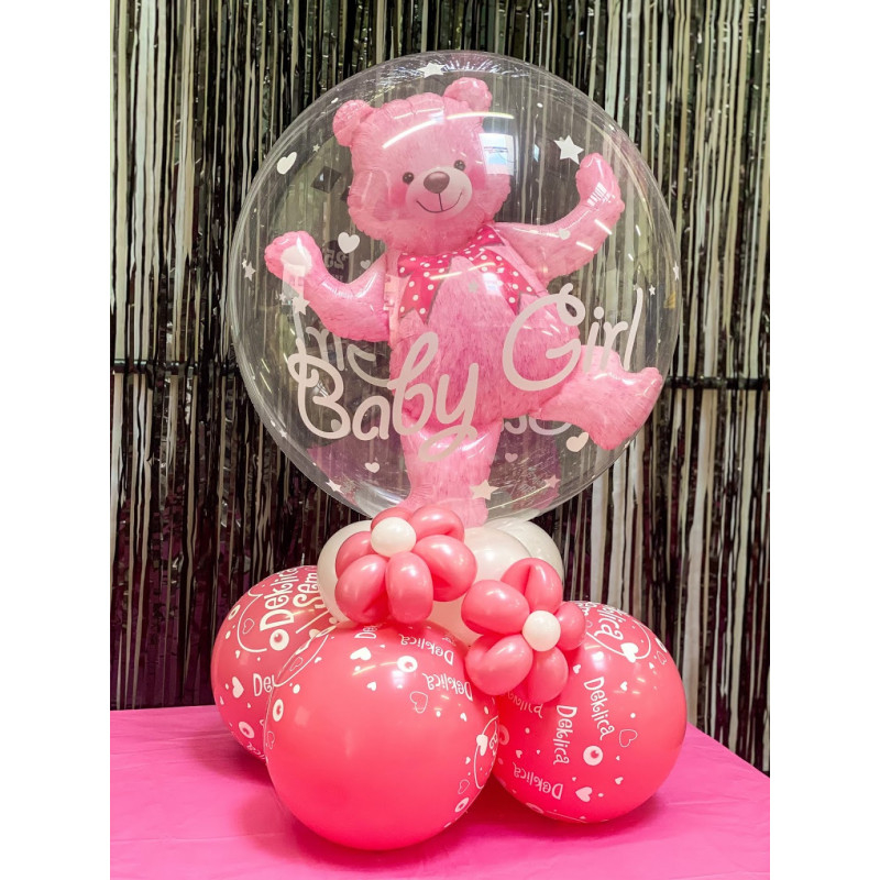 (Ø60cm) Party Ballon Baby Shower / Geburt Deko Folienballon Bär - Baby Girl