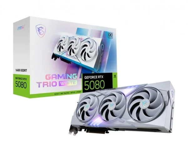 MSI GeForce RTX 5080 16G GAMING TRIO OC - Grafikkort - GeForce RTX 5080 - 16 GB GDDR7 - PCI Express 5.0 - 3 x DisplayPort, HDMI - hvid