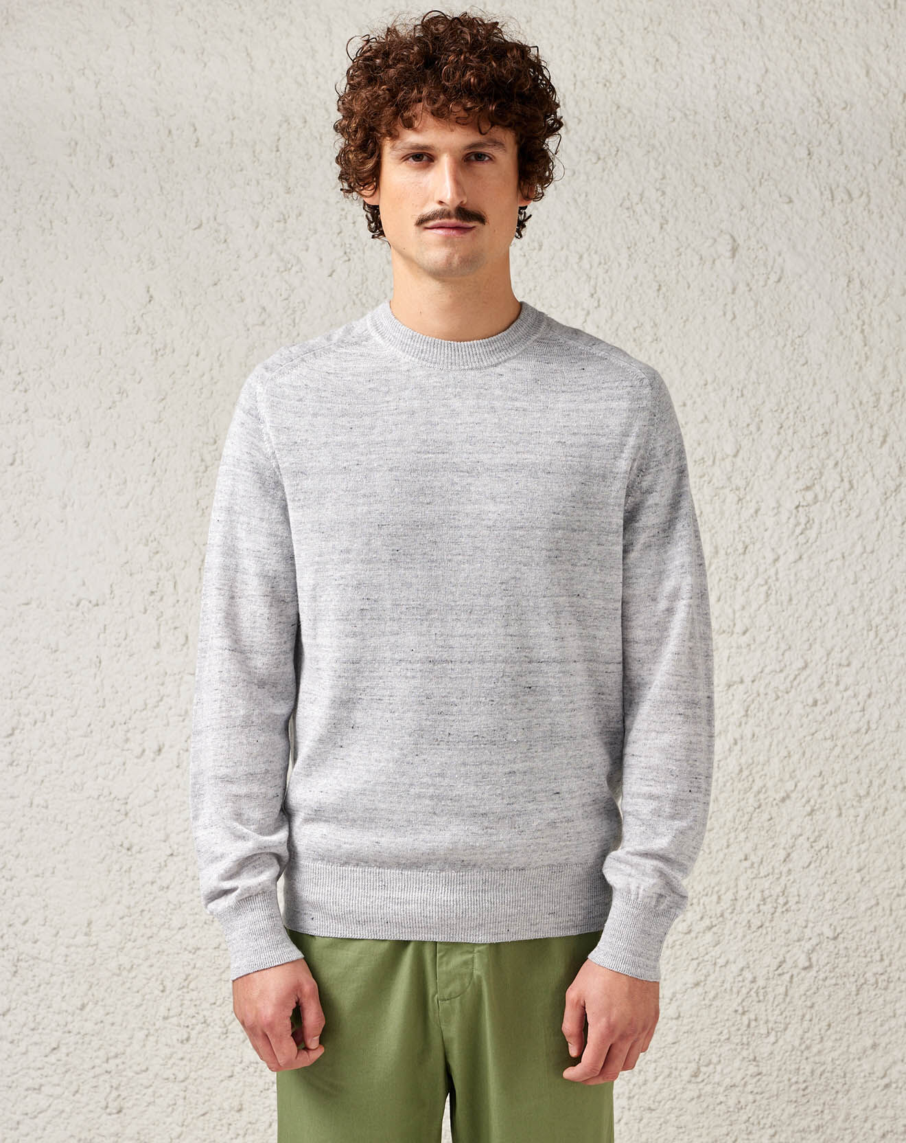 Bellerose Pull en Lin & Laine vierge Nepro col rond chiné gris clair
