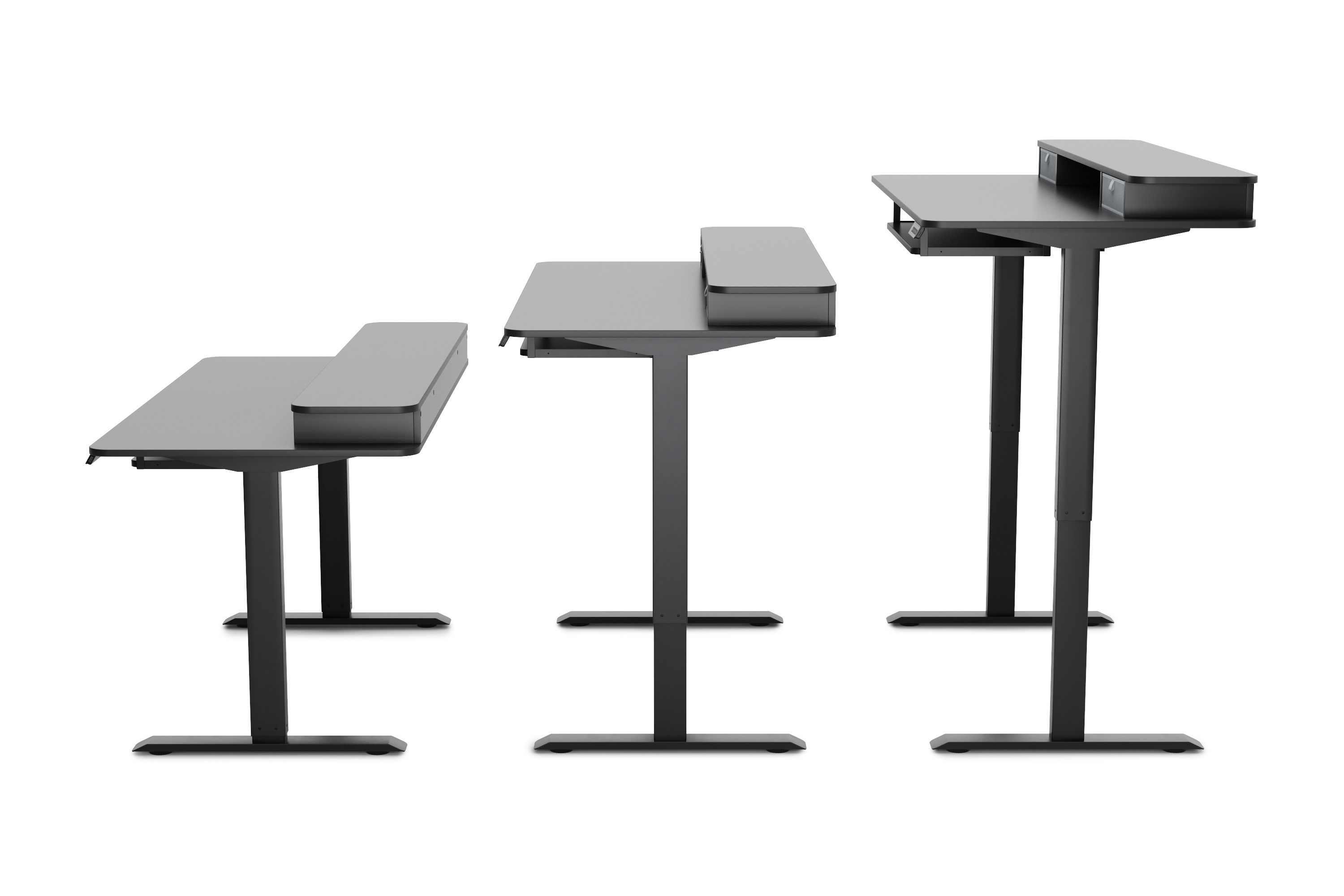 Stehpult elektrisch mit Ablage + Tastaturfach schwarz 140 x 70 cm