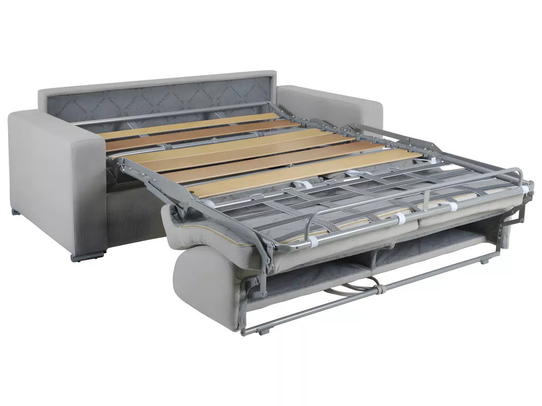 Canapé 2 places convertible express en simili blanc - Couchage lattes larges 120 cm - Matelas 18 cm avec mémoire de forme CALITO