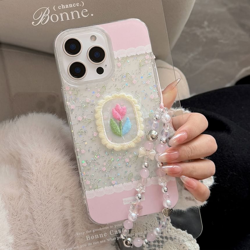 kloudkase - Bloemen telefoonhoesje / geborduurde zelfklevende decoratie / bedel / set - iPhone 16 Pro Max / 16 Pro / 16 Plus / 16 / 15 Pro Max / 15 Pro / 15 Plus / 15 / 14 Pro Max / 14 Pro / 14 Plus / 14 / 13 Pro Max / 13 Pro / 13