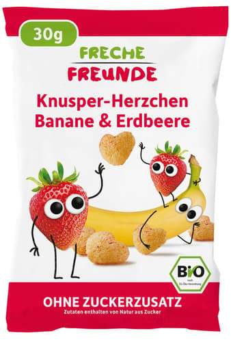 Freche Freunde Bio Knusper-Herzchen Banane & Erdbeere