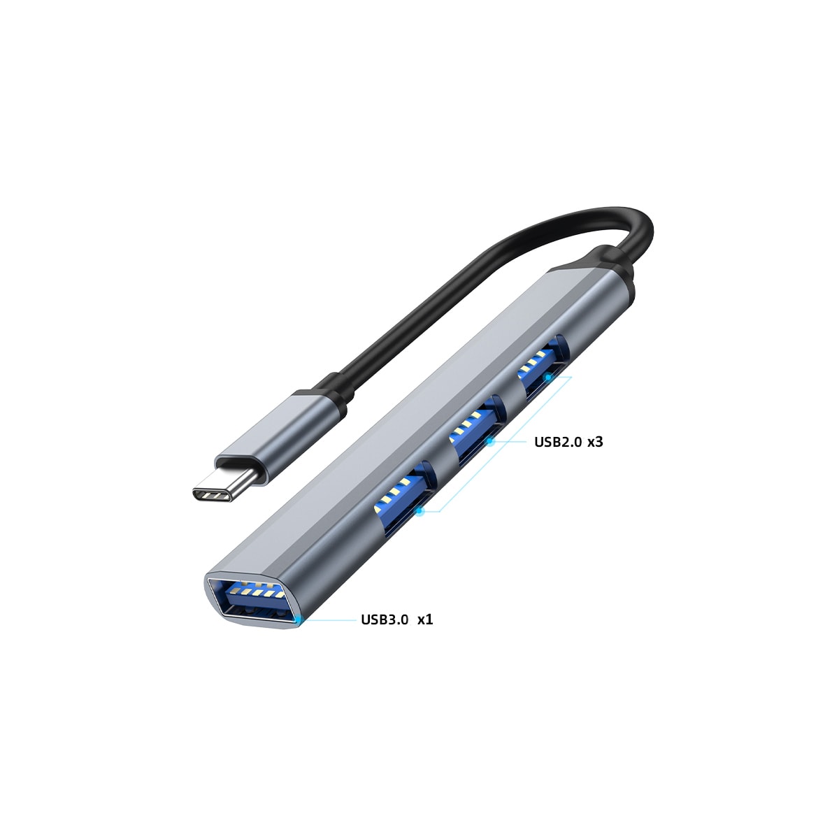 USB-C-hub med 4 USB-porter 5 Gbps aluminium