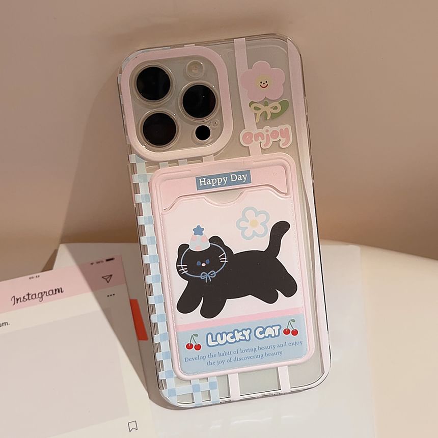 Mobby - Cat Kaarthouder Telefoonhoesje - iPhone 15 Pro Max / 15 Pro / 15 Plus / 15 / 14 Pro Max / 14 Pro / 14 Plus / 14 / 13 Pro Max / 13 Pro / 13