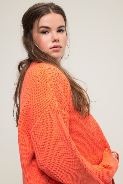 Strickjacke, oversized, Strukturstrick, V-Ausschnitt, Langarm