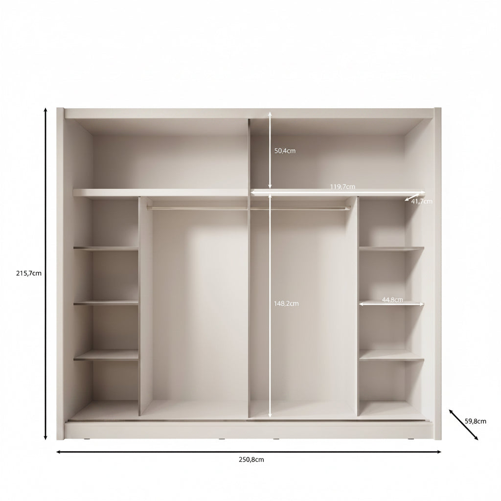 Azul - Kledingkast met schuifdeuren - Beige - 251x60x216 cm