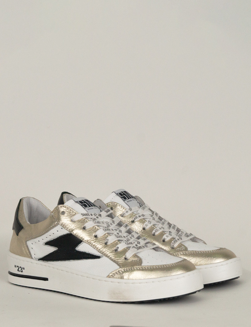 SEMERDJIAN BASKETS NOUBAR BASSES CUIR DORÉ BLANC NOIR 10496