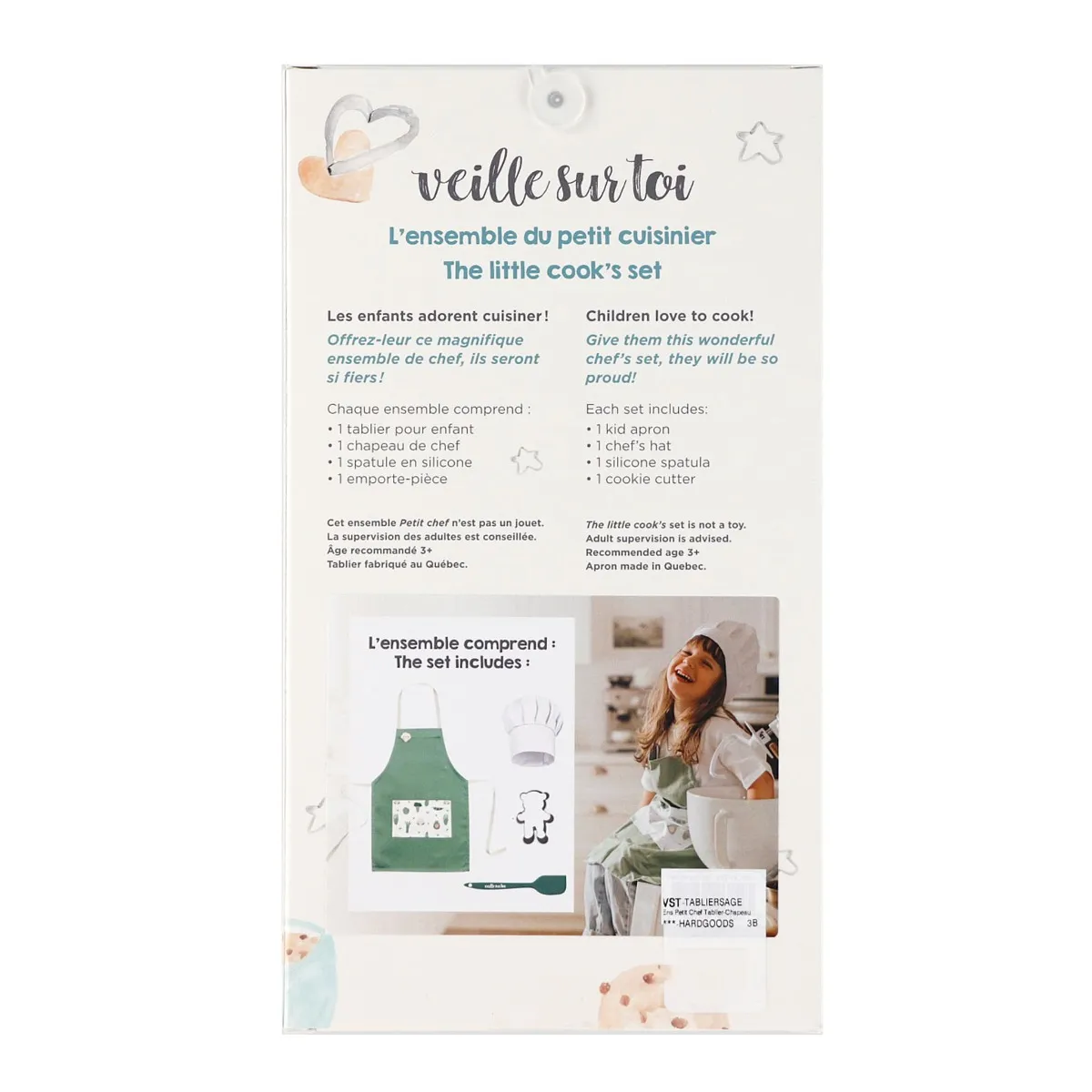 Veille sur Toi Ensemble Petit Chef Tablier et Chapeau - Sauge