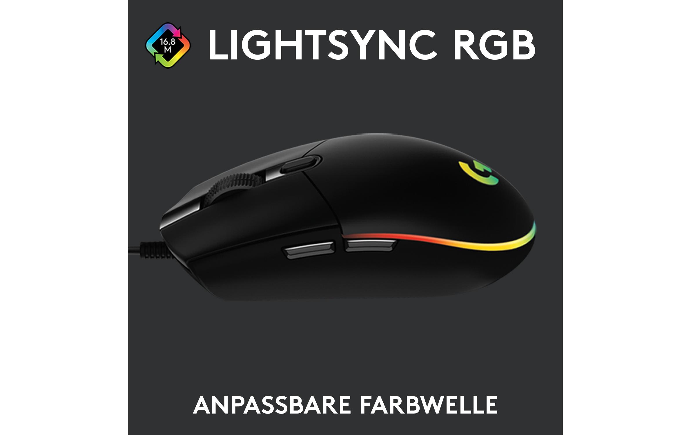 Gaming-Maus G203 Lightsync SchwarzReaktionsschnelle und leichte USB-Gamingmaus