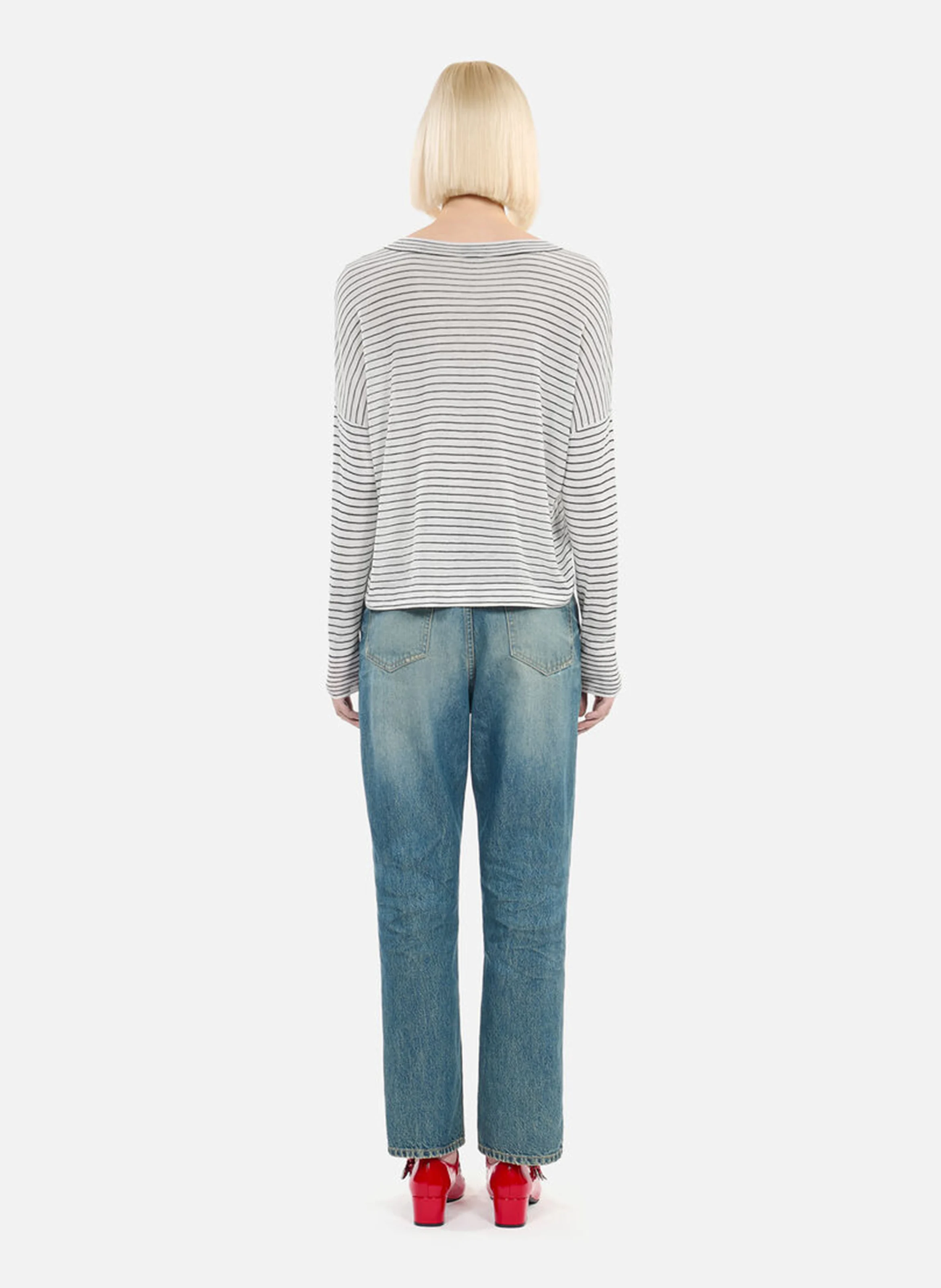 Pull ample rayé en laine et cachemire | Blanc