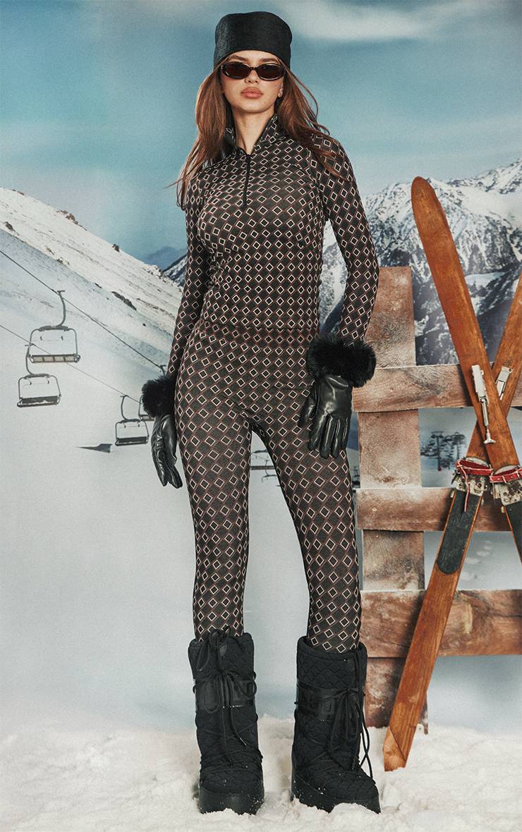 Chocolat Haut Sans Coutures Jacquard Ski PLT